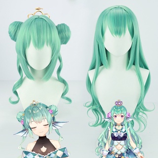 Freeman Vtuber Finana Ryugu วิกผมยาวหยิก สีเขียว สําหรับแต่งคอสเพลย์ NIJISANJI LazuLight Idol Vitual Youtuber Wigs