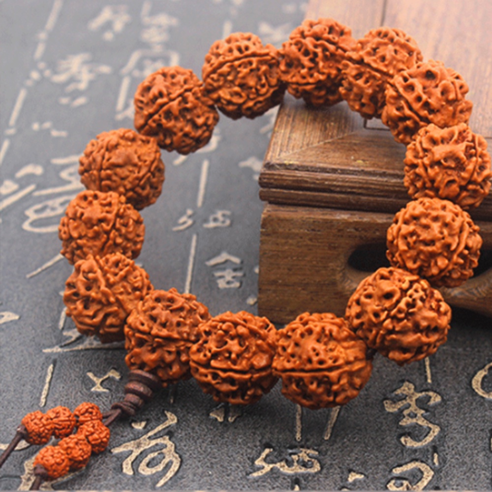 18 มม.5 Mukhi Rudraksha Mala สร้อยข้อมือ Bodhi ทิเบตพุทธสร้อยข้อมือโยคะ Healing สวดมนต์ Chaks Energy Amulet