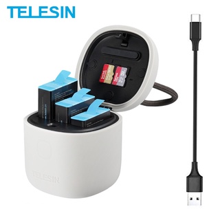 TELESIN สำหรับ Gopro 11 GoPro 10 Gopro 9 3 Ways Charger TF Card Reader กล่องเก็บของสำหรับ GoPro 11 สีดำ