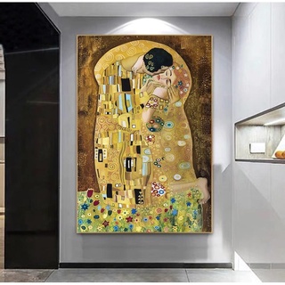 ส่งฟรี 💥 กรอบรูป รูปภาพติดผนัง แต่งห้อง The Kiss - Gustav Klimt 40 x 60 cm. กรอบลอย