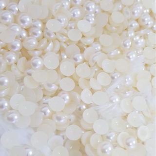 มุกครึ่งซีกสีครีม 8mm.มุกเกลี้ยงครึ่งซีก แพ็ค100เม็ด