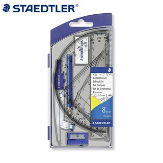 Staedtler ชุดไม้โปรแทรกเตอร์ เข็มทิศ 550 60 S8 ทรงสี่เหลี่ยม สําหรับนักเรียน วาดภาพ 8 ชิ้น ต่อชุด