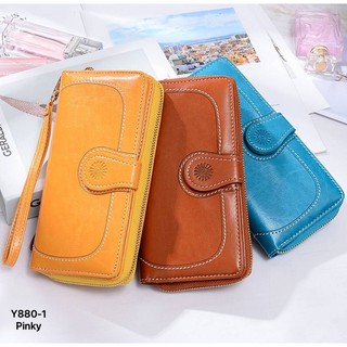 Y880-1 กระเป๋าสตางค์ใบยาวpu นิ่ม หนังมันสวยเด่น สีมงคล