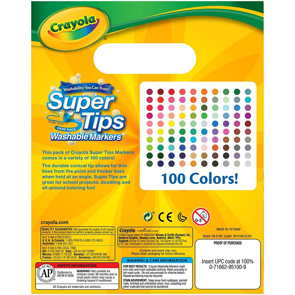 Crayola Super Tips สีเมจิก 100 สี สีล้างออกได้ - xs7c62dera - ThaiPick