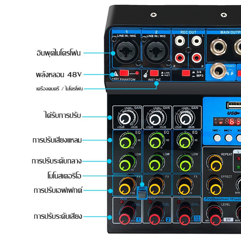 OP4BLUE Audio Mixer 4 Channels Mini Musical Multifunctional PC