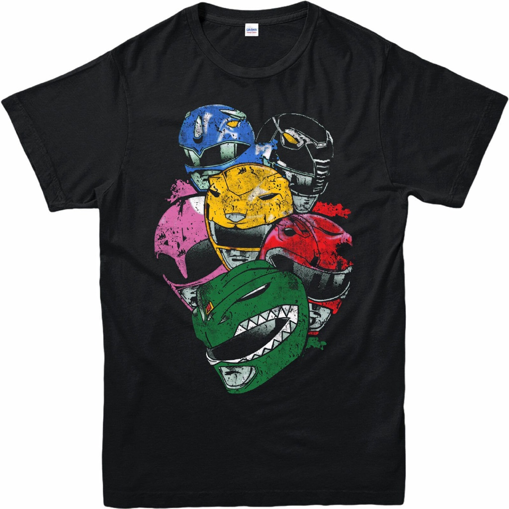 เสื้อยืดฤดูร้อนhot⊕▲ஐ2020   Power Rangers T-Shirt, Superhero All Rangers Helmets Unisex Adult &amp; Kids Tee TopS-3XL