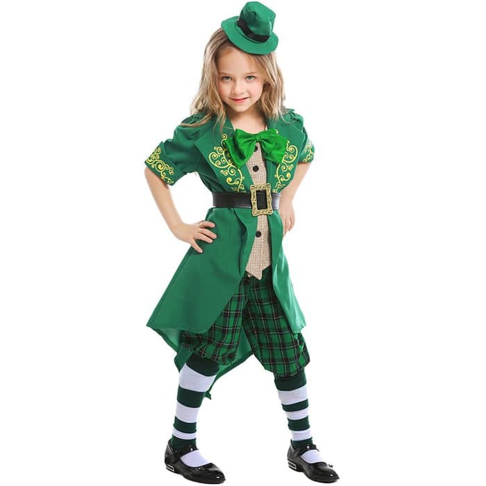 LEPRECHAUN IRELAND gnome เครื่องแต่งกายคอสเพลย์เด็กฮาโลวีนเครื่องแต่งกายสาว Irlandia st patrick