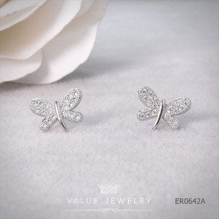 ต่างหูแป้น ฝังคริสตัลละเอียด ลายแมลงปอ Dragonfly ขนาดเล็ก ตุ้มหู เครื่องประดับ ER0642 ValueJewelry