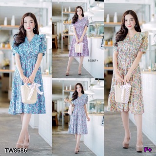 เดรสแขนตุ๊กตาลายดอก TW8686
