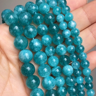 Blue Amazonite ลูกปัดหินหลวม ทรงกลม 15 นิ้ว สําหรับทําเครื่องประดับ สร้อยข้อมือ ต่างหู DIY