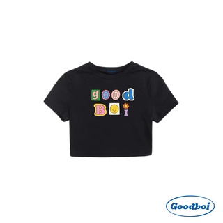 Goodboi เสื้อครอป ฟรีไซส์ ลาย goodboi สีดำ