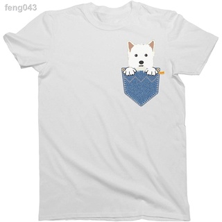 ▧⊕✶เสื้อยืดลาย west highland terrier westie pocket dog mens fit 617