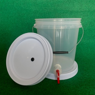 Bucket 10 L Food Grade With Faucet ถังหมักใส่ก๊อก Food grade 10ลิตร สีใส FoodGradeพร้อมเจาะรูยางใส่ Airlock ฝาล็อค2ชั้น