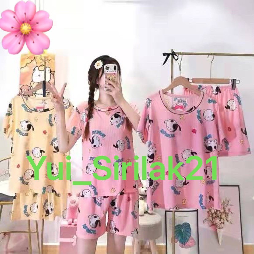 YUI ชุดนอนสำหรับเด็กโต/ผู้ใหญ่คอกลมแขนขาสั้นลายการ์ตูนผ้าคอตตอนนิ่มใส่สบาย #2006