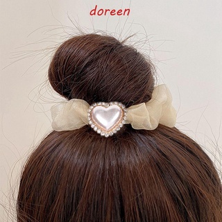 Doreen ยางรัดผม ผ้าซาติน ประดับพลอยเทียม รูปหัวใจน่ารัก แฟชั่นฤดูใบไม้ผลิ สําหรับผู้หญิง