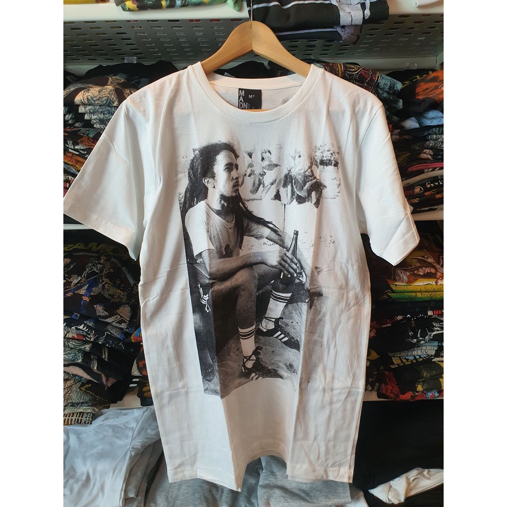 เสื้อยืดคอกลมเสื้อยืด Bob Marley T-shirtผ้าฝ้ายแท้