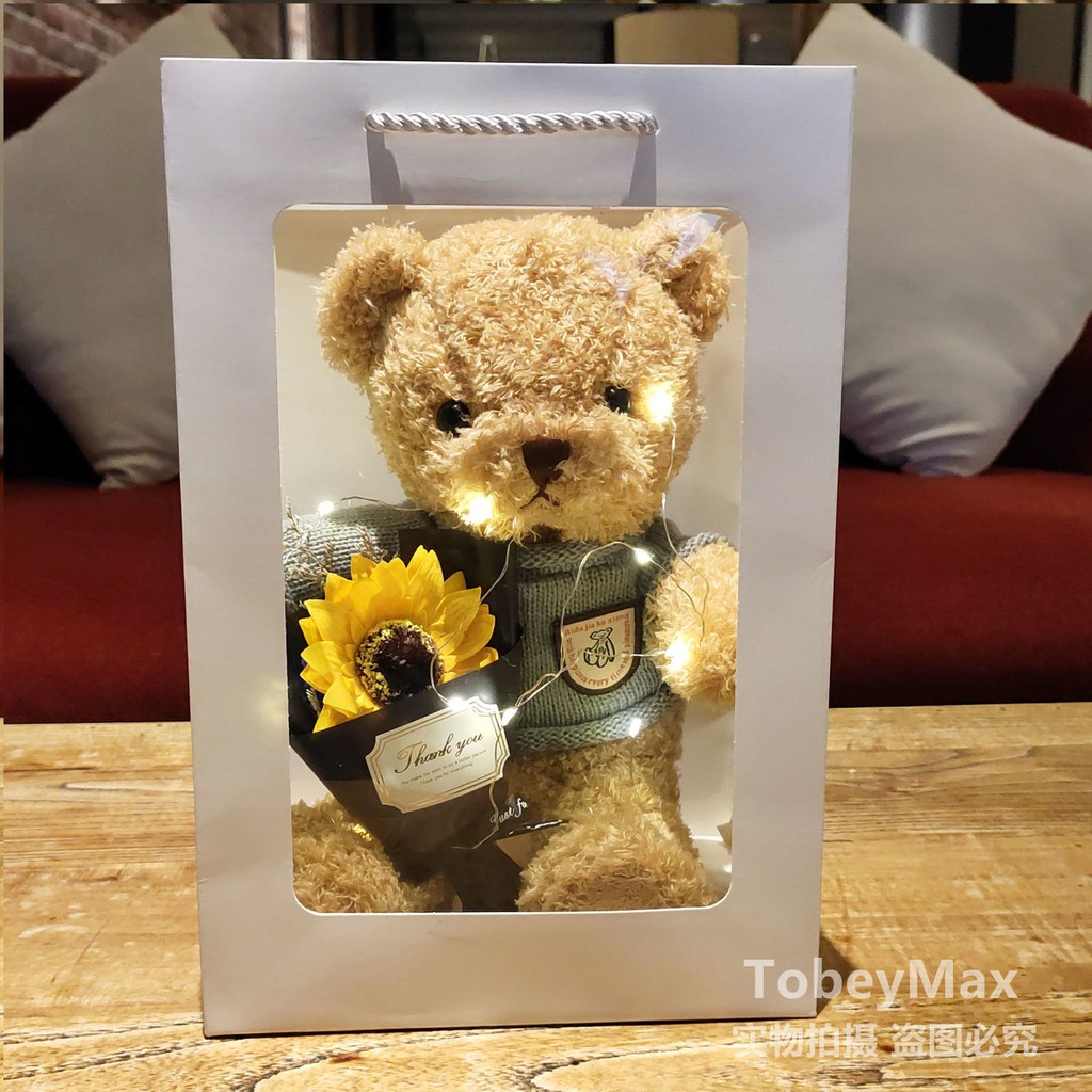 Korea ins cute teddy bear plush toy gift box เสื้อกันหนาวตุ๊กตาหมีสำหรับของขวัญวันเกิดแฟนหญิง