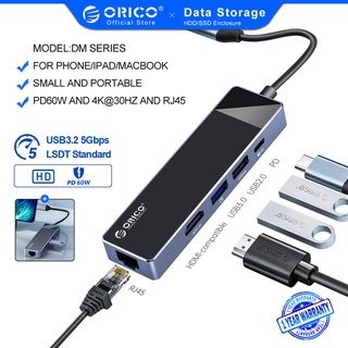 Orico ฮับ USB C 10 in 1 Type C พร้อมอีเธอร์เน็ต 4K USB C เป็น HDMI VGA PD 1 USB 3.0 พอร์ต USB C เป็น 3.5 มม. Audio SD TF(DM Series)