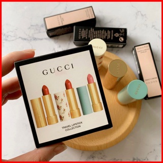 Gucci เครื่องสําอางค์ลิปสติกสามชิ้นลายดอกไม้สีทอง 25# Brass25# สีเขียว 02#