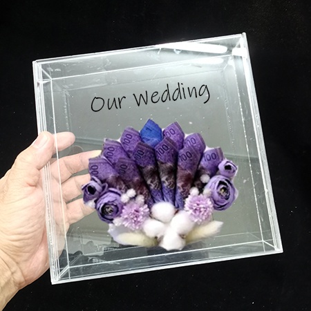 8x8 กรอบอะคริลิค Duit Hantaran Kahwin / โปร่งใส 8x8 นิ้ว