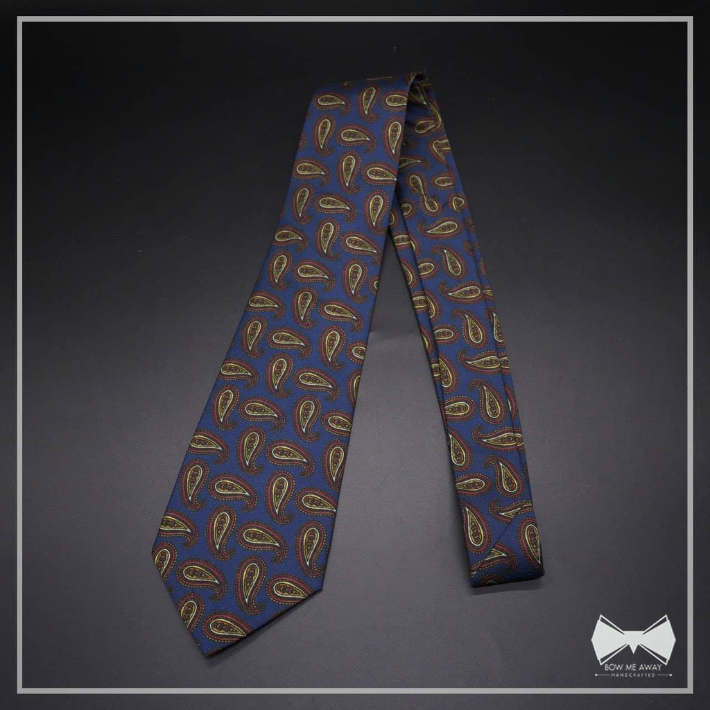 เซ็ทเนคไทกรมท่าลายpaisleyผ้าเช็ดหน้าสูท-Navy Blue Vintage Paisley