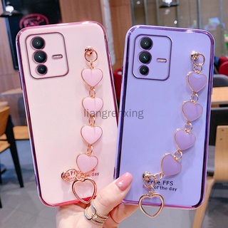 เคส VIVO V23 5G V23E 5G เคสโทรศัพท์มือถือ ซิลิโคนนิ่ม พร้อมสายรัดข้อมือ ลายหัวใจ สําหรับ VIVO V23 5G V23E 5G