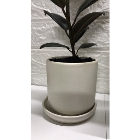 กระถางเซรามิคทรงกระบอก 4 นิ้ว สูง 4 นิ้ว พร้อมจานรอง - รูปที่ 3