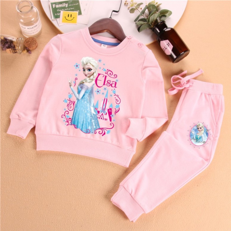 เสื้อแขนยาว ผ้าฝ้าย ลายการ์ตูนแอนนา เอลซ่า โฟรเซ่น และกางเกงขายาว สําหรับเด็กผู้หญิง อายุ 3-14 ปี 2 ชิ้น