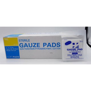 STERILE GAUZE PAD เกรดโรงพยาบาล 2 นิ้ว* 2 นิ้ว 2*2นิ้ว แบ่งขายทีละ 10 ชิ้น exp2025