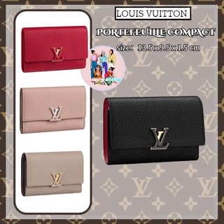 หลุยส์วิตตอง Louis Vuitton ปอร์ตเตอยูยล์ คอมแพค แคปปูซิเนส/กระเป๋าผู้หญิง/กระเป๋าใส่เหรียญใหม่/รับประกันของแท้/จุด/น่ารั