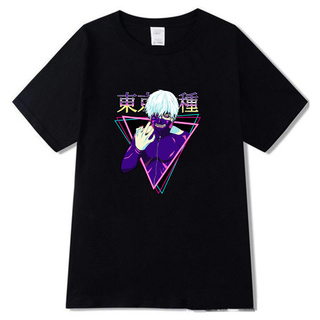 เสื้อยืดสีขาวเสื้อยืดแขนสั้นลําลอง พิมพ์ลายอนิเมะ Tokyo Ghoul สไตล์สตรีท สําหรับผู้ชายS-4XL