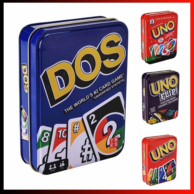 เกมการ ์ ดคลาสสิก UNO Wild / UNO Flip / DOS Metal Box Edition เวอร ์ ชันภาษาอังกฤษเกมการ ์ ดเกมครอบครัว
