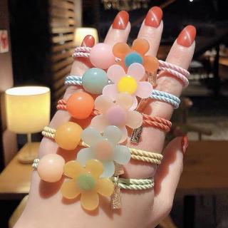 Fashion hair tie jelly flower round beads small tag head rope hair accessory