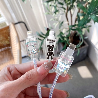 1 ชิ้น ตัวป้องกันสายเคเบิล USB สายข้อมูล สายไฟ เคสป้องกัน การ์ตูน ใส TPU นิ่ม สําหรับ iPhone Android ชาร์จ