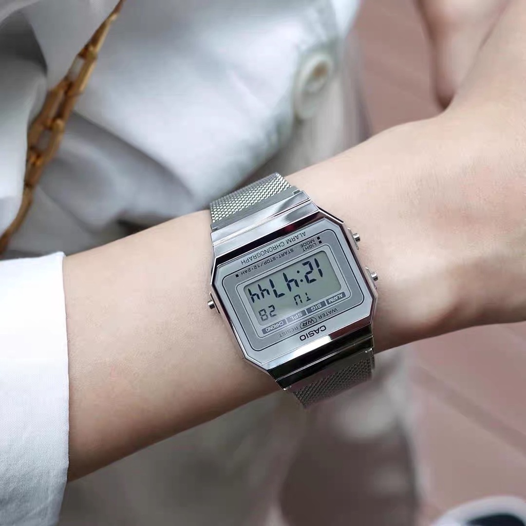 Ca sio Standard นาฬิกาข้อมือผู้ชาย/หญิงใส่ได้ สายสแตนเลส รุ่น A700 A700W A700WM สีทอง/เงิน/โรสโกล มีสายข้อกับสายถัก