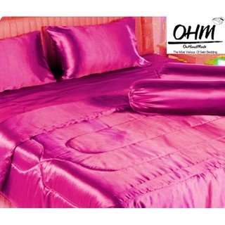 OHM ผ้าปูที่นอนและผ้านวม ผ้าเครปซาติน 220 เส้น ขนาด 7 ฟุต 6 ชิ้น (สีชมพูบานเย็น)