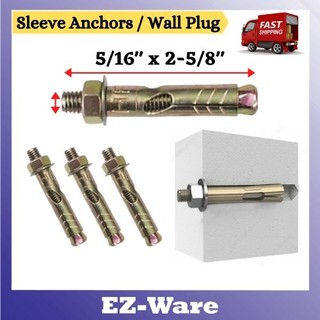 5/16 นิ้ว x 2 5/8 นิ้ว (1s) แขนสมอ ผนังขยาย สลักเกลียว เหล็ก ปลั๊กผนัง