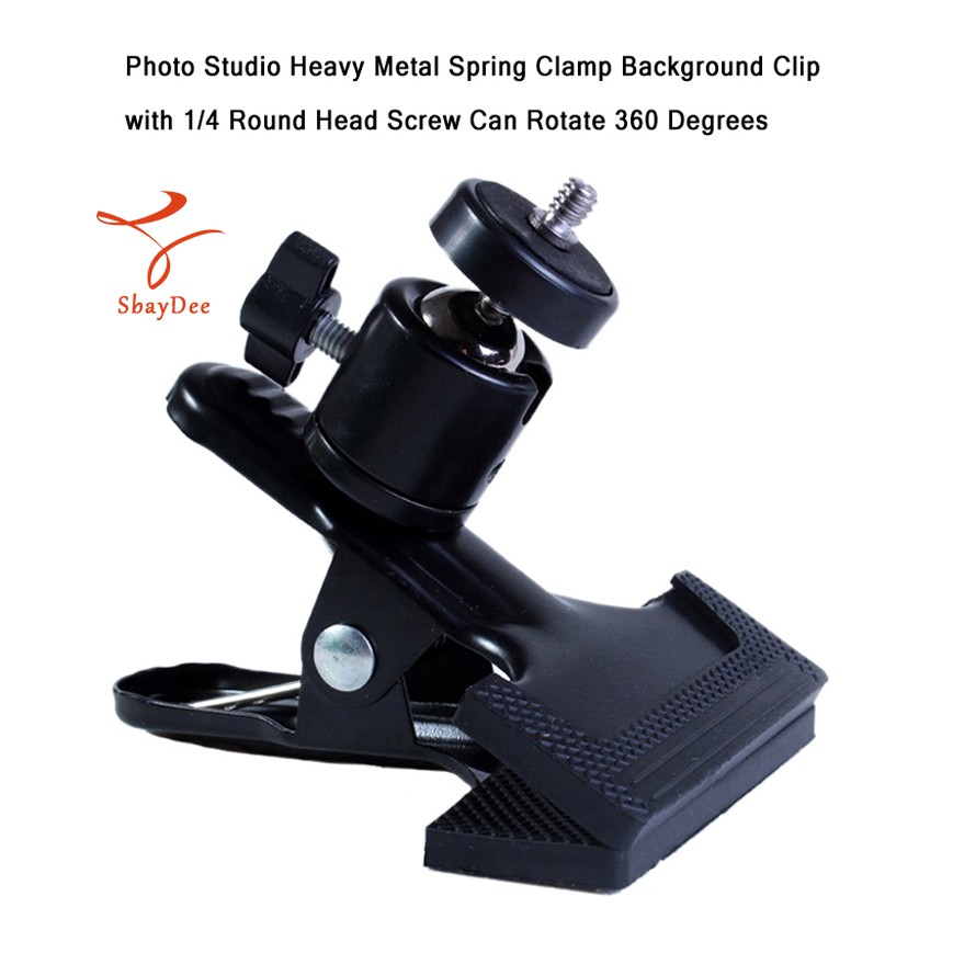 Photo Studio Heavy Metal Spring Clamp Background Clip with 1/4 Round Head Screw Can Rotate 360 Degrees