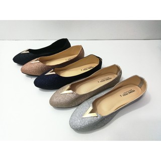 yeong yeou รองเท้าคัทชูส้นแบนกากเพชรตัววีบิ๊กไซส์ รหัสyy248-1