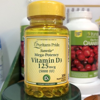 Puritans Pride Vitamin D3 125 mcg (5000 IU) ขนาด 100 เม็ด Exp.04/2024