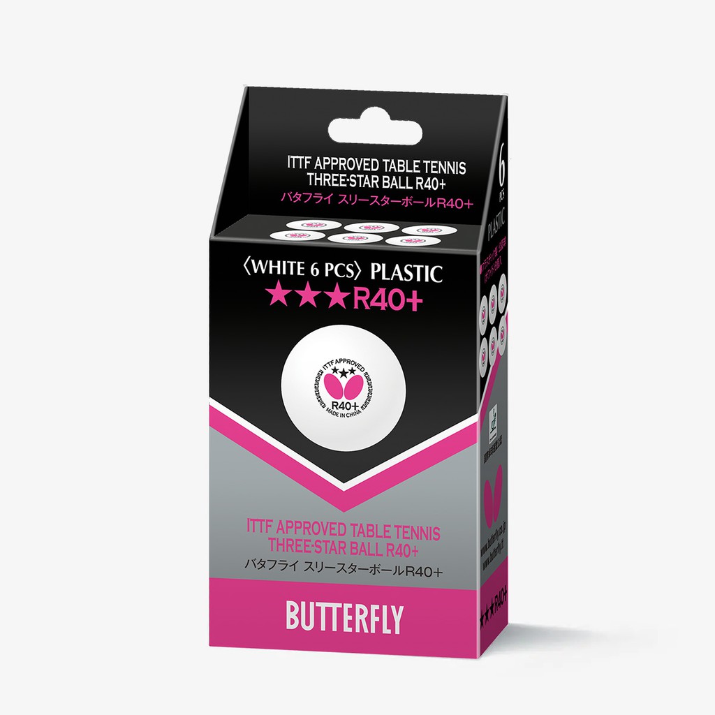 ลูกปิงปอง BUTTERFLY 3 STAR R40+ มาตรฐานแข่งขัน ITTF กล่องละ 6 ลูก สีขาว แท้ 100%
