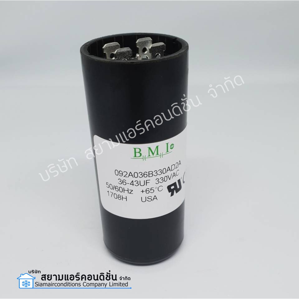 แคปสตาร์ท 36-43 uF 330VAC ยี่ห้อ BMI สำหรับช่วยสตาร์ทคอมเพรสเซอร์ (START CAPACITOR) - รูปที่ 2