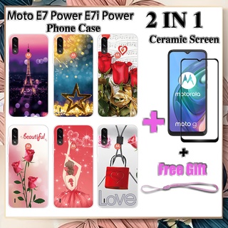 2 IN 1 Moto E7 Power E7i เคสโทรศัพท์ พร้อมกระจกนิรภัย เซรามิค ป้องกันหน้าจอ ฟิล์มโค้ง โรแมนติก