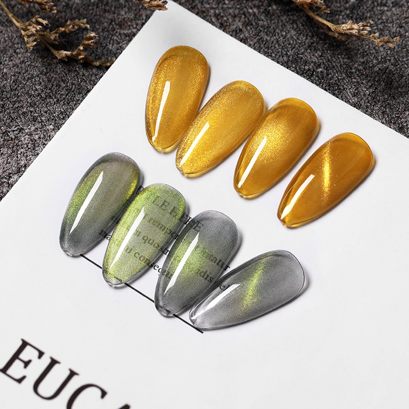 Nailsfc 🍭 (JSM-J, JSM-L) สีลูกแก้วทอง เขียวทาได้ทุกพื้น Universal Cat Eye ASฝาแหลมขวดแดง