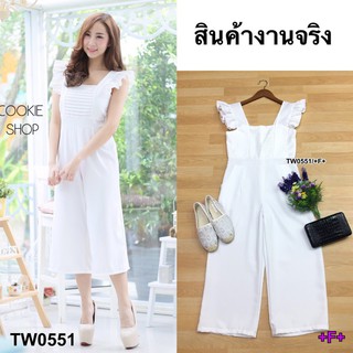 SS0551 Jumpsuit จั้มสูทสีดำ ทรงสายเดี่ยวต่อลูกไม้ ระบายไหล่