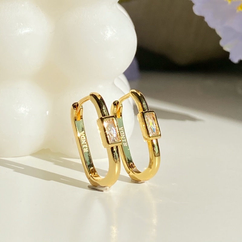 RINDA.STUDIO - Squaredy gem hoop (ต่างหูห่วง)
