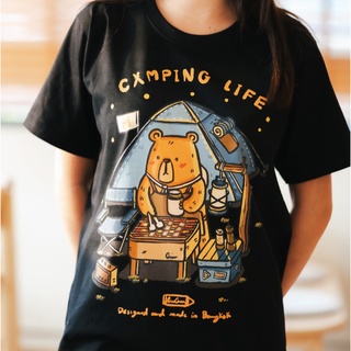 oversize T-shirt 🔥 Camping Life T-shirt เสื้อยืด สีดำ และ สีแดง ลายน้องหมีแคมป์ปิ้ง Premium Cotton Comp 10 🔥 S-5XL