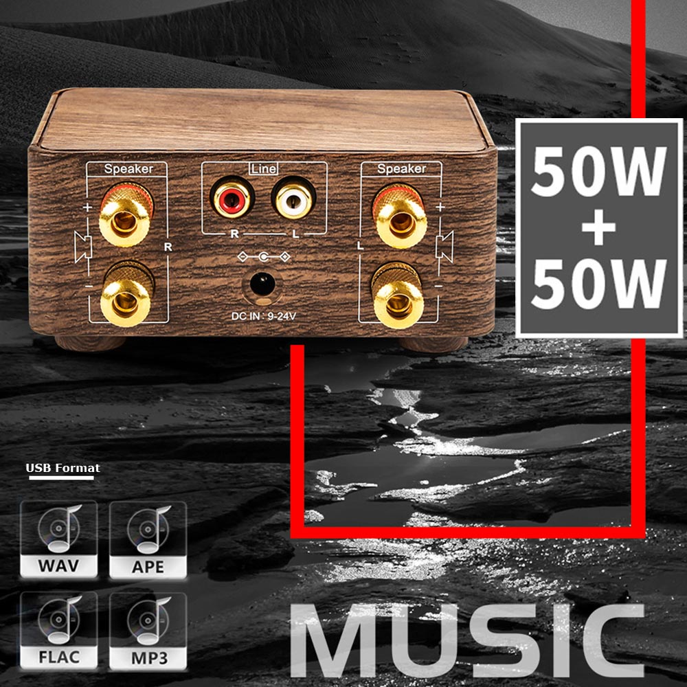 เครื่องขยายเสียงดิจิตอล HiFi บลูทูธ 5.0 Class D Amp 50W * 2 USB TF-Card AUX IN สําหรับรถยนต์