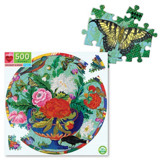 eeBoo Bouquet &amp; Birds 500 Piece Round Puzzle - จิ๊กซอว์รูปนกและช่อดอกไม้ แบบ 500 ชิ้น