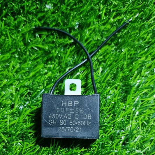 คาปาพัดลม3uf/450V. แคปรันพัดลม 3uf/450V.ใช้กับพัดลมและเครื่องซักผ้า